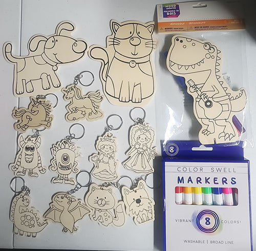 DIY Wood Dinosaur Unicorn Cat Dog Keychains Kids Art Craft Kit Bundle Lot
