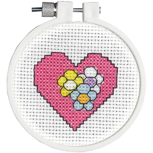 DIY Janlynn Flower Heart Kids Stitch Beginner Mini Counted Cross Stitch Kit