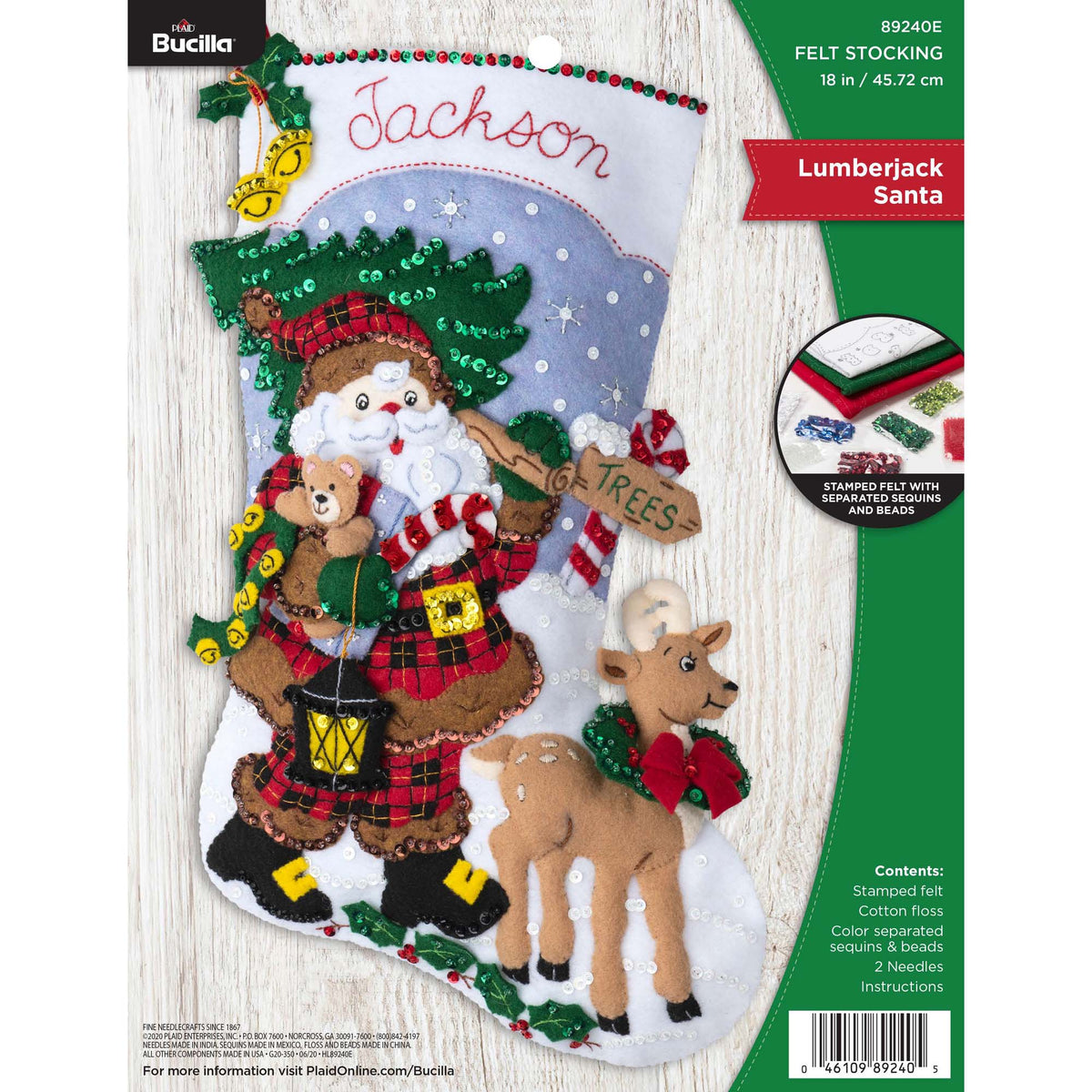  Bucilla Felt Applique 18 Stocking Making Kit, Grilling Santa,  Perfect for DIY Arts and Crafts, 89313E