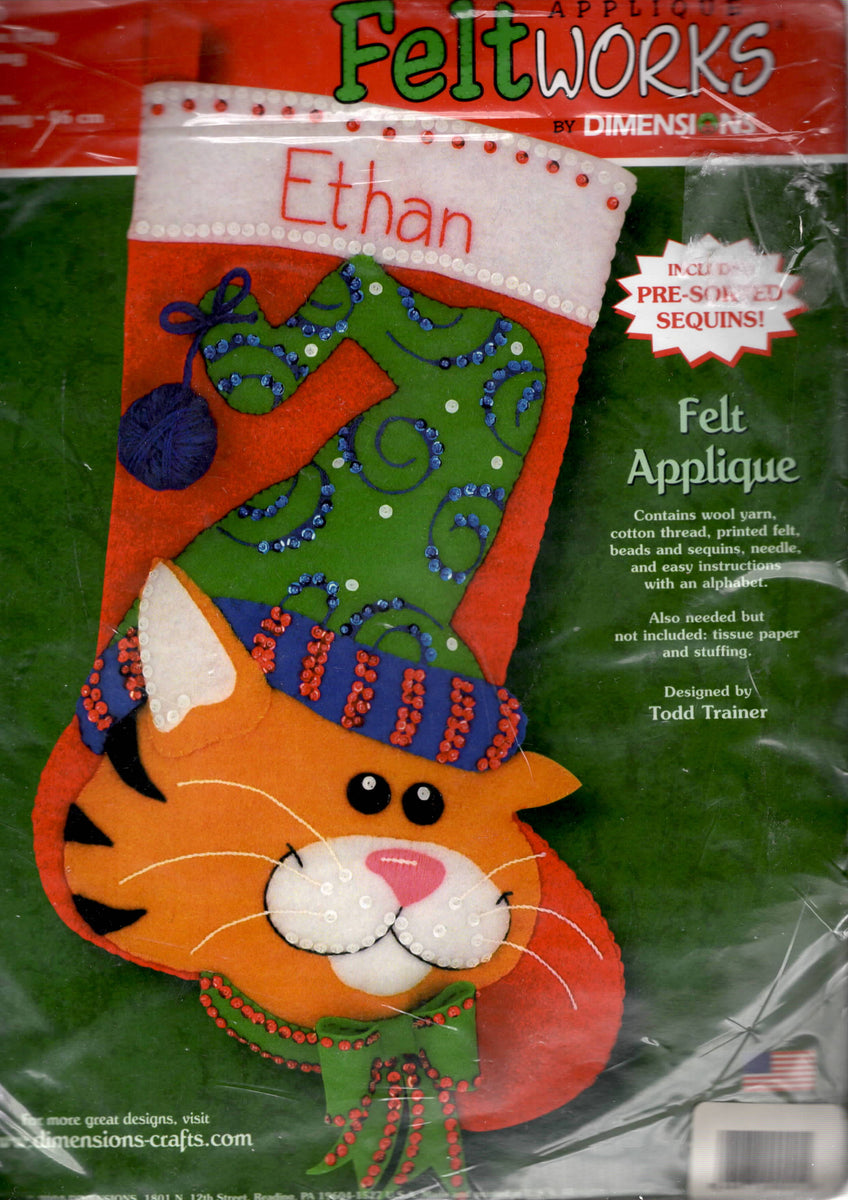 Dimensions Christmas Stocking Kit Felt Festive Kitty Tabby Orange Cat 18”  Craft