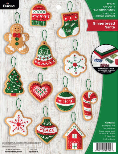 DIY Bucilla Gingerbread Santa Cookies Christmas Felt Tree Ornament Kit 89301E