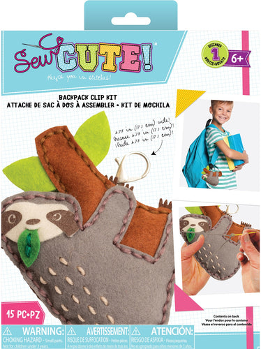 DIY Sew Cute Sloth Kids Beginner Starter Felt Backpack Clip Kit School Craft