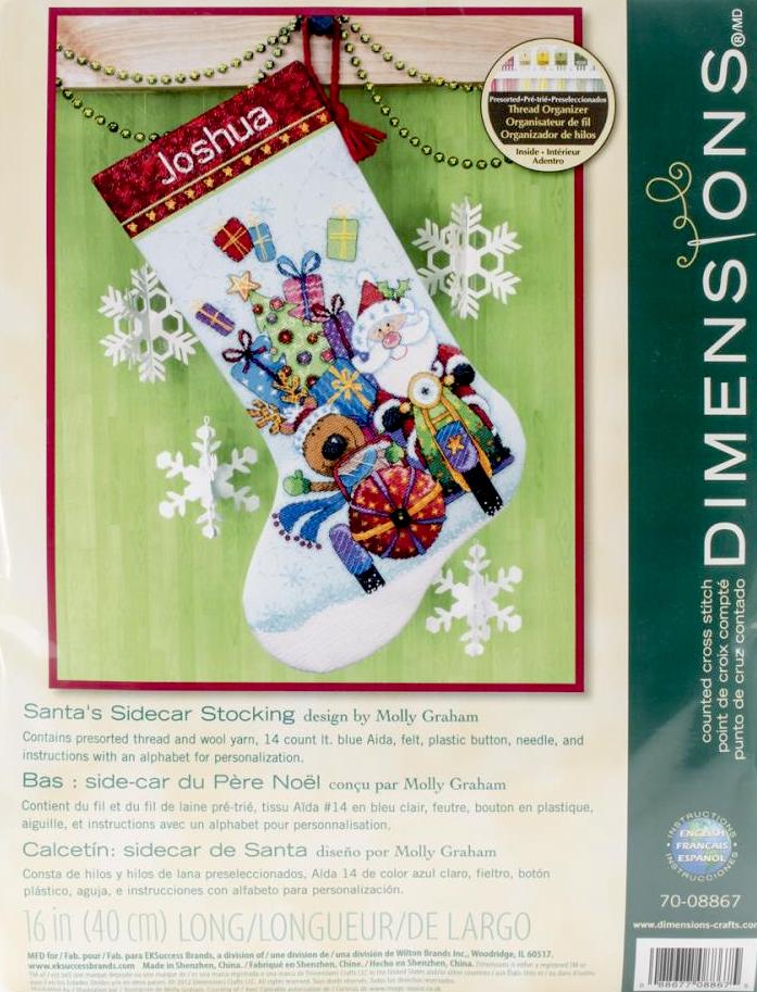 DIY Dimensions Santas Sidecar Christmas Counted Cross Stitch Stocking Kit 08867