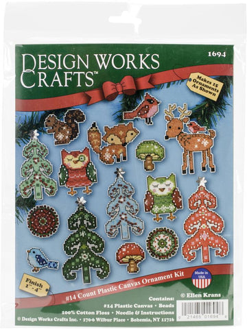 DIY Design Works Woodland Friends Mini Christmas Plastic Canvas Ornament Kit