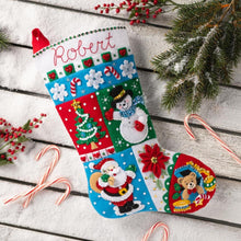Load image into Gallery viewer, DIY Bucilla Holiday Patchwork Christmas Felt Stocking Kit 89604E