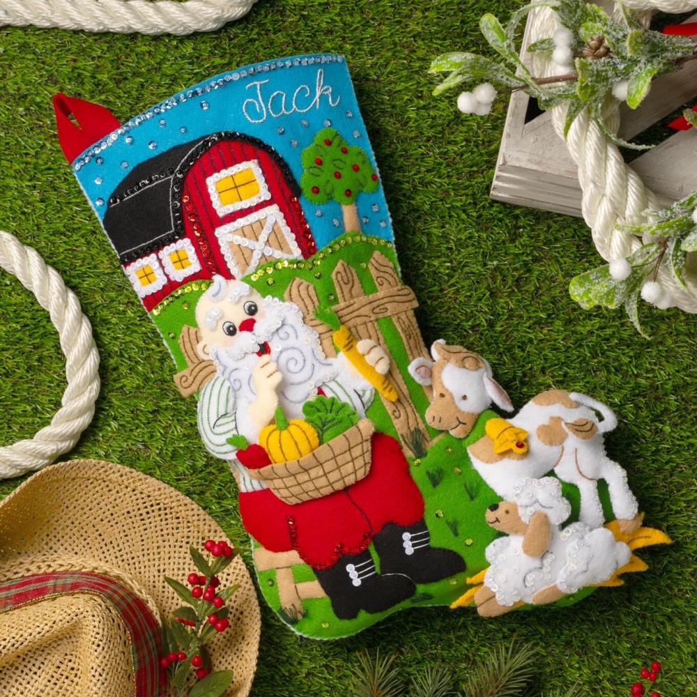 DIY Bucilla Harvest Time Santa Farm Christmas Felt Stocking Kit 89621E