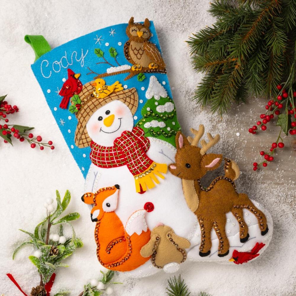 Bucilla Christmas Stocking Kit 32421 Frosty & Friends Partially