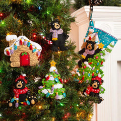 DIY Bucilla Holiday Black Bears Christmas Felt Ornaments Kit 89665E