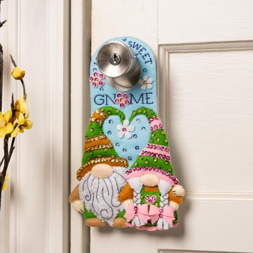 DIY Bucilla Springtime Gnomes Spring Mushroom Door Hangers Felt Kit 89667E