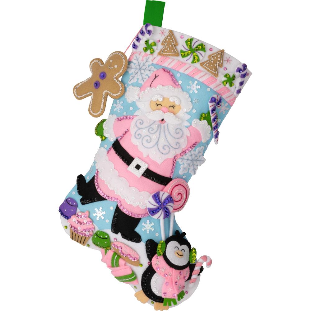 DIY Bucilla Lollipop Santa Pastel Christmas Felt Stocking Kit 89705E