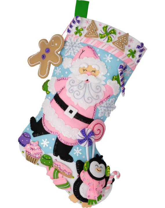 DIY Bucilla Lollipop Santa Pastel Christmas Felt Stocking Kit 89705E