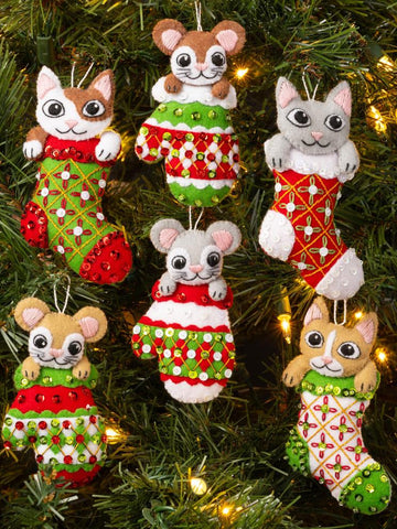 DIY Bucilla Paws & Whiskers Cat Mice Christmas Felt Ornament Kit 89701E