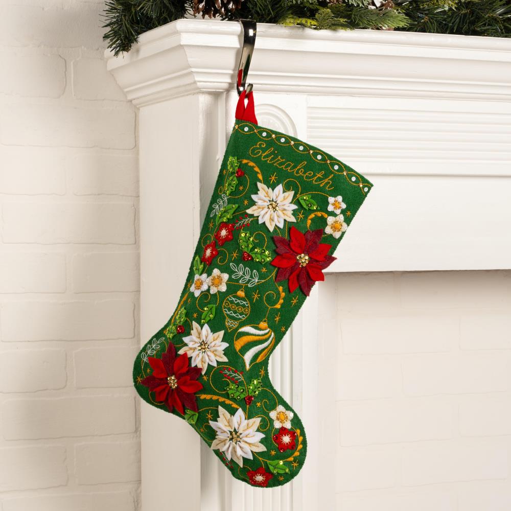 DIY Bucilla Poinsettia Elegance Christmas Felt Stocking Kit 89684E