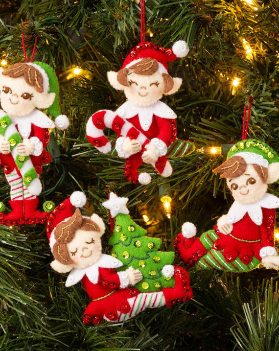 DIY Bucilla Merry Elves Christmas Felt Ornament Kit 89687E