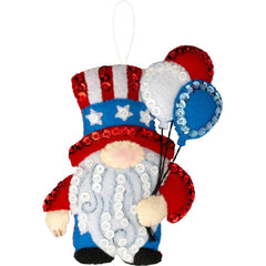 DIY Bucilla Red White & Blue Gnomes Christmas Felt Ornament Kit 89700E