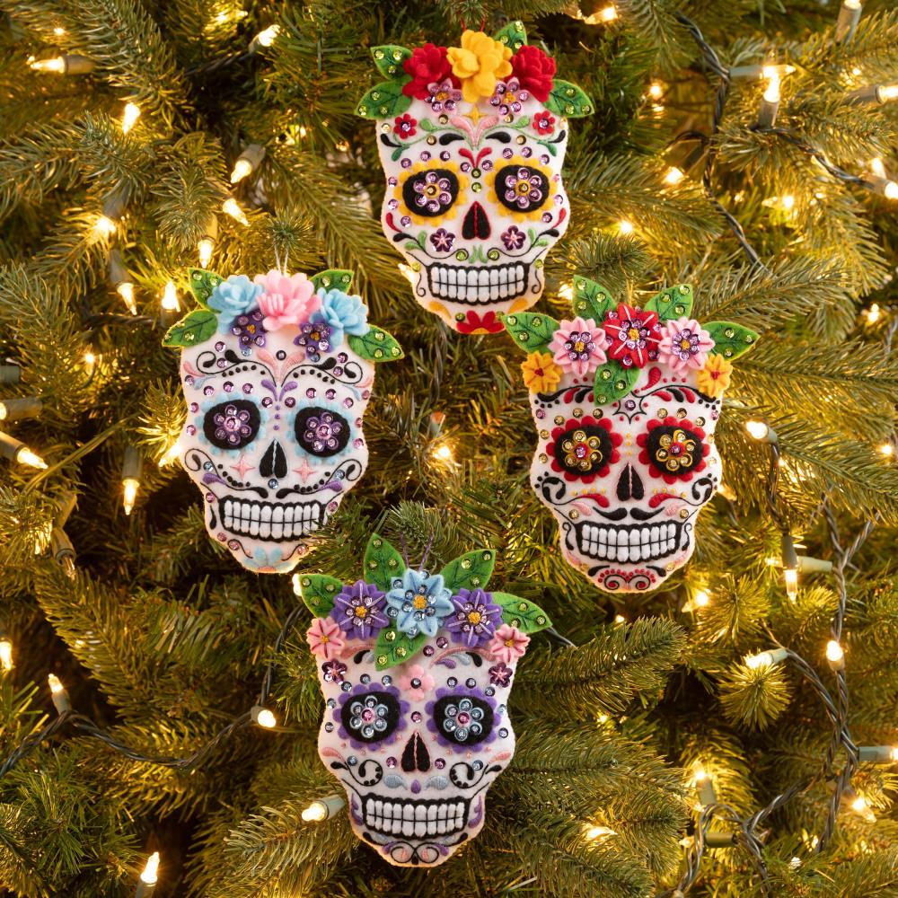 DIY Bucilla Floral Sugar Skulls Halloween Felt Ornament Kit