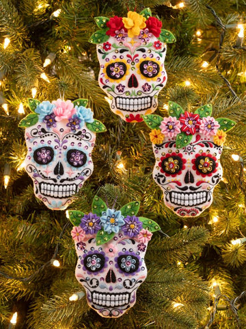 DIY Bucilla Floral Sugar Skulls Halloween Felt Ornament Kit