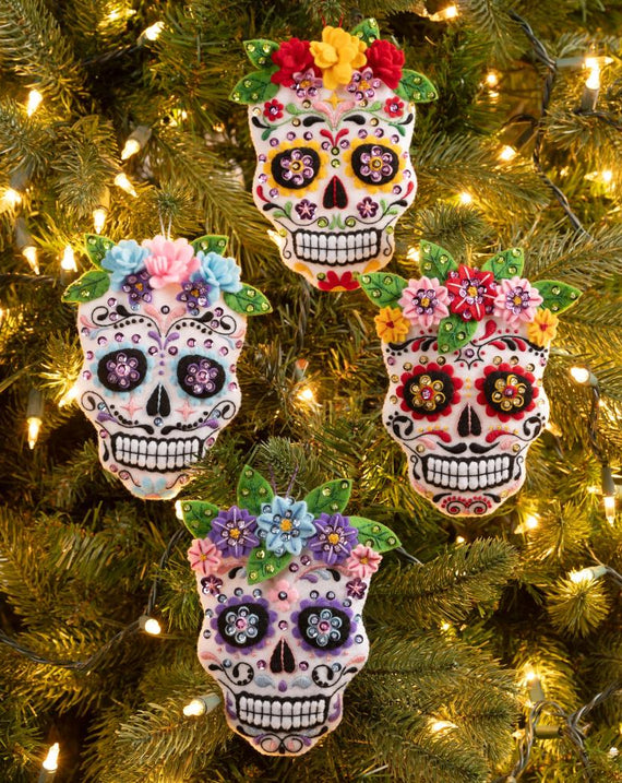 DIY Bucilla Floral Sugar Skulls Halloween Felt Ornament Kit 89726