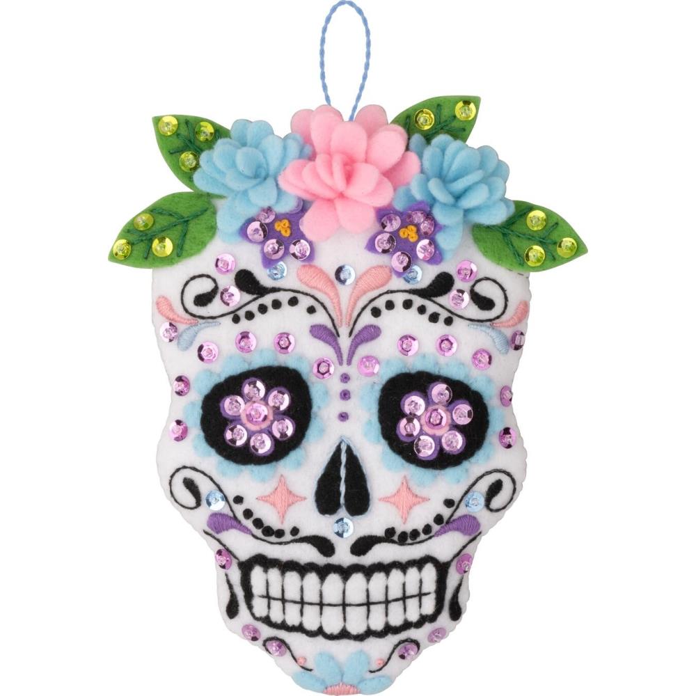 DIY Bucilla Floral Sugar Skulls Halloween Felt Ornament Kit