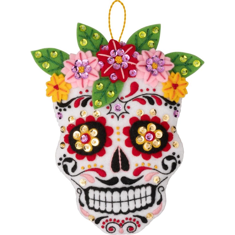 DIY Bucilla Floral Sugar Skulls Halloween Felt Ornament Kit