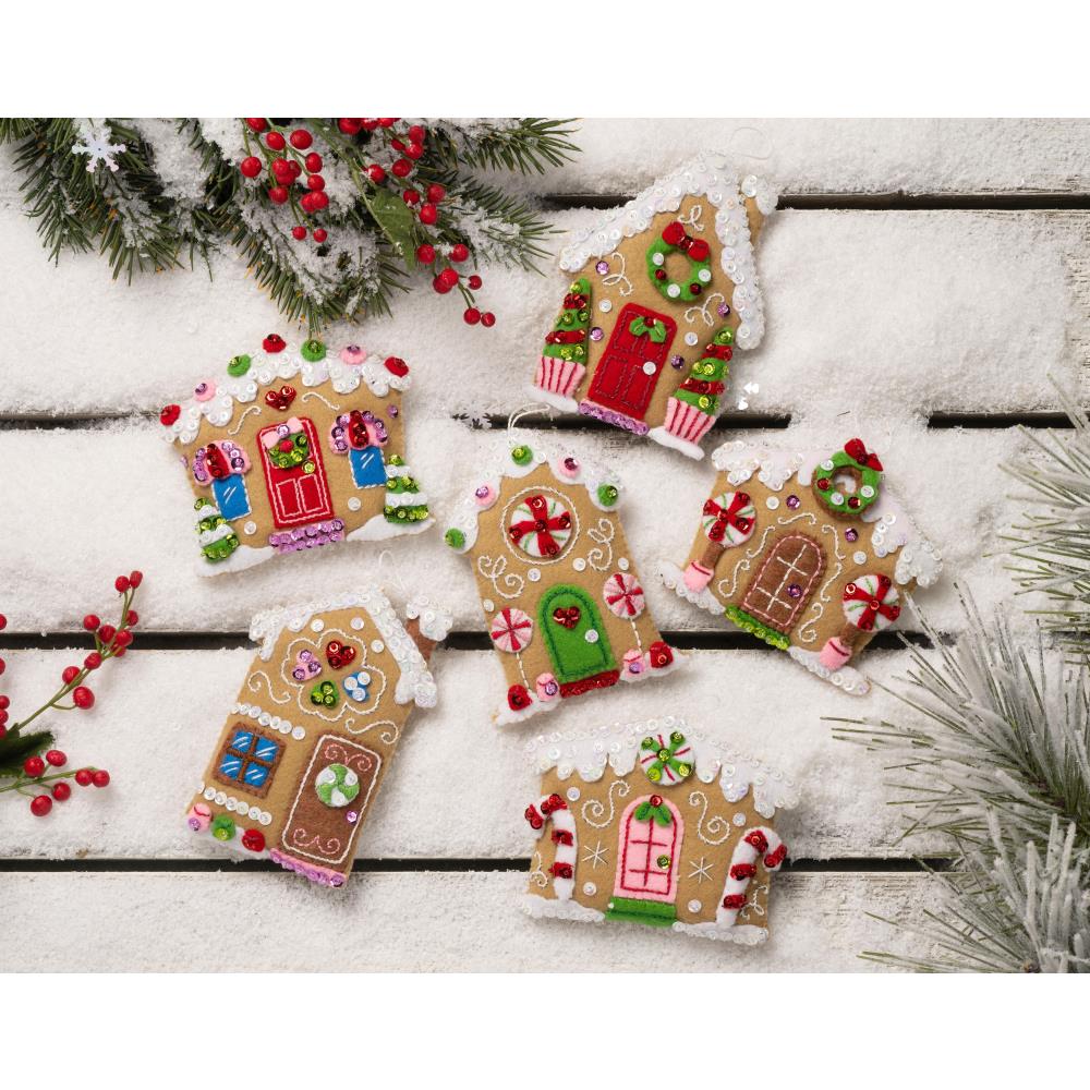 DIY Bucilla Candy Christmas Cottages Gingerbread Felt Ornament Kit