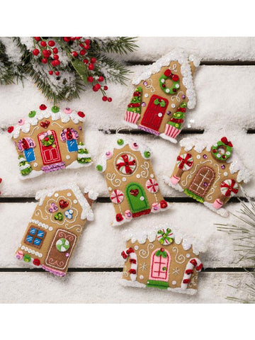 DIY Bucilla Candy Christmas Cottages Gingerbread Felt Ornament Kit