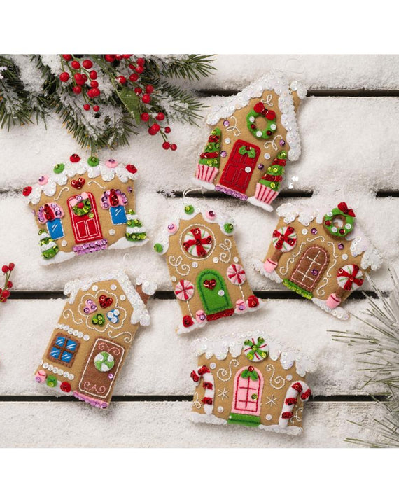 DIY Bucilla Candy Christmas Cottages Gingerbread Felt Ornament Kit