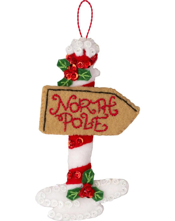 DIY Bucilla North Pole This Way Santa Christmas Felt Ornament Kit