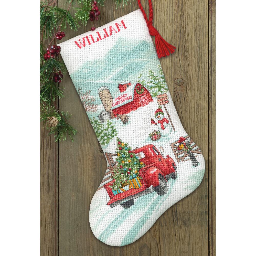 DIY Dimensions Holiday Farm Truck Christmas Counted Cross Stitch Stocking Kit