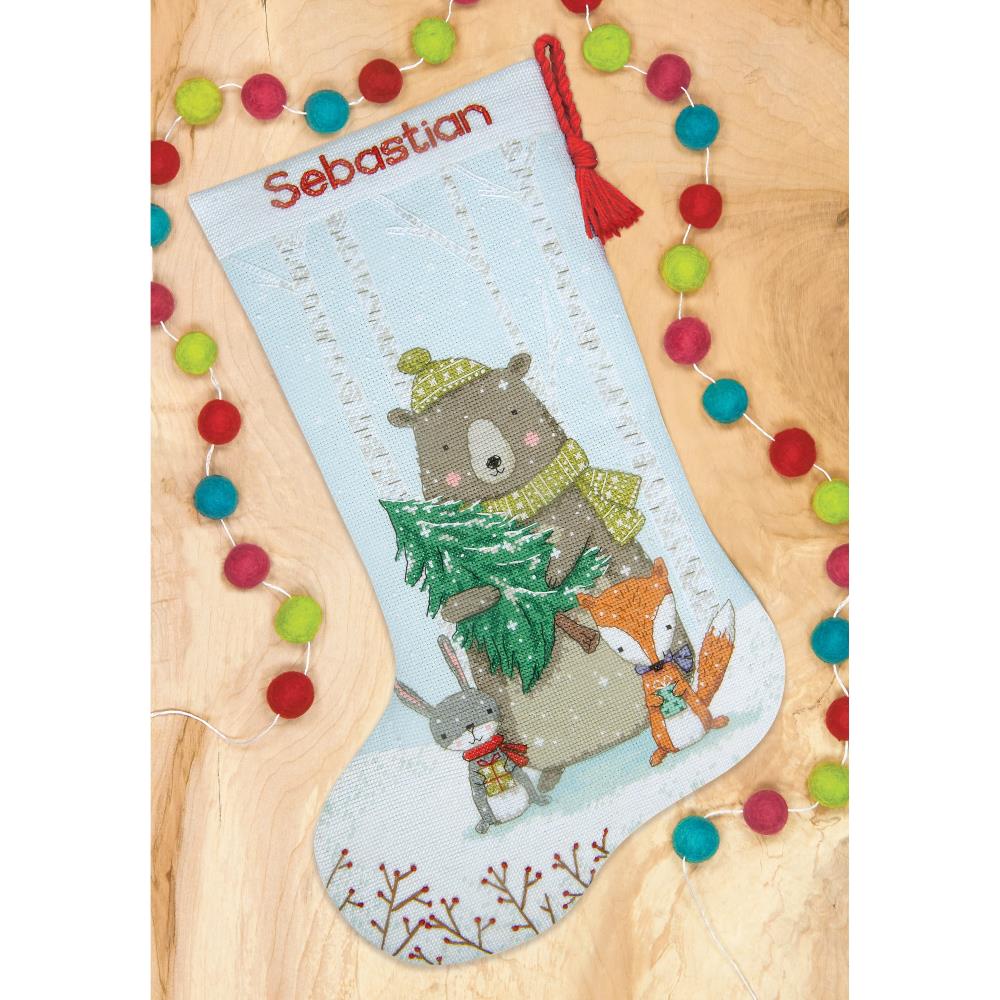 DIY Dimensions Woodland Animals Christmas Counted Cross Stitch Stocking Kit