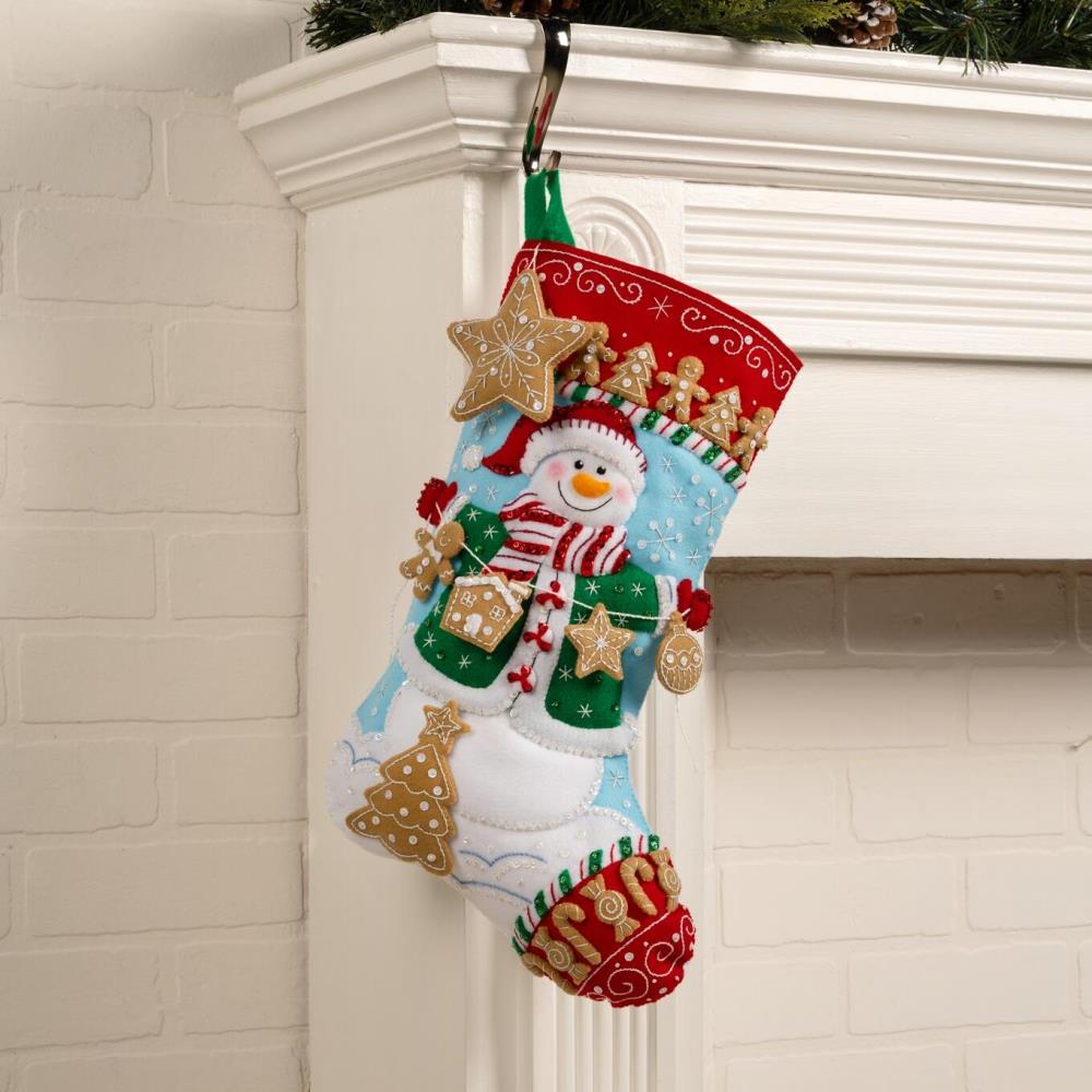 DIY Bucilla Jolly Gingerbread Snowman Christmas Felt Stocking Kit 89782