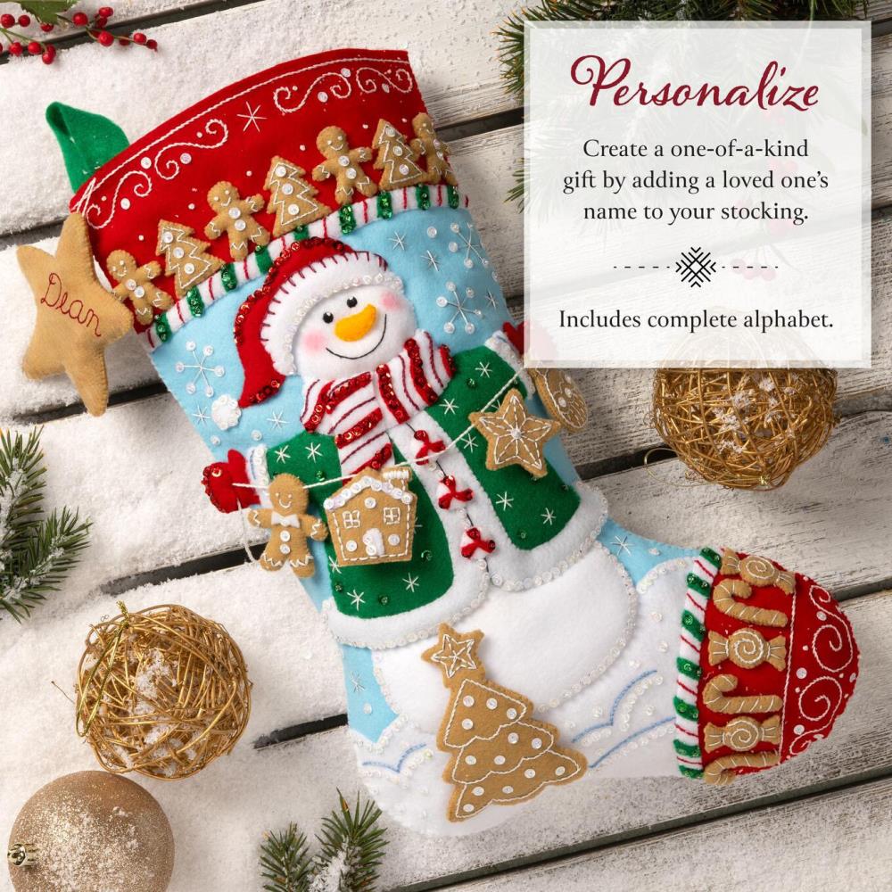 DIY Bucilla Jolly Gingerbread Snowman Christmas Felt Stocking Kit 89782