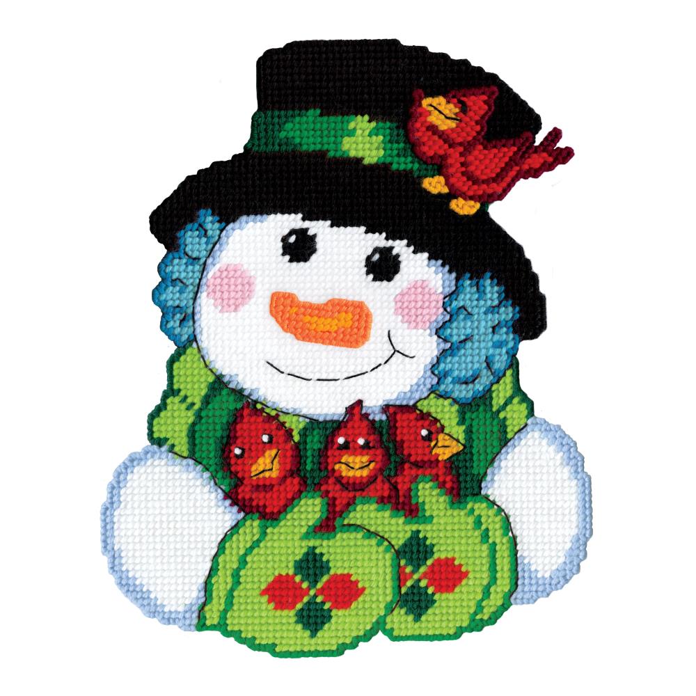 DIY Design Works Snowman with Cardinals Christmas Plastic Canvas Kit