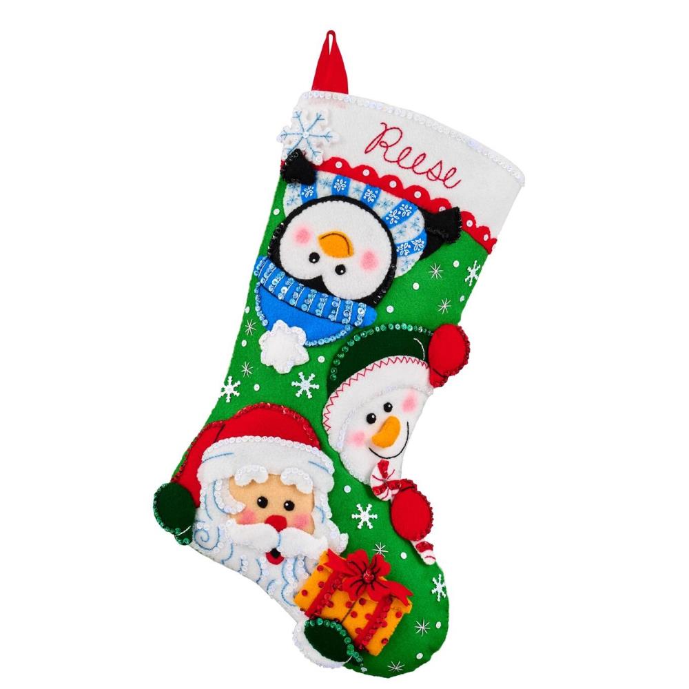 DIY Bucilla Curious Christmas Crew Santa Penguin Felt Stocking Kit 89789