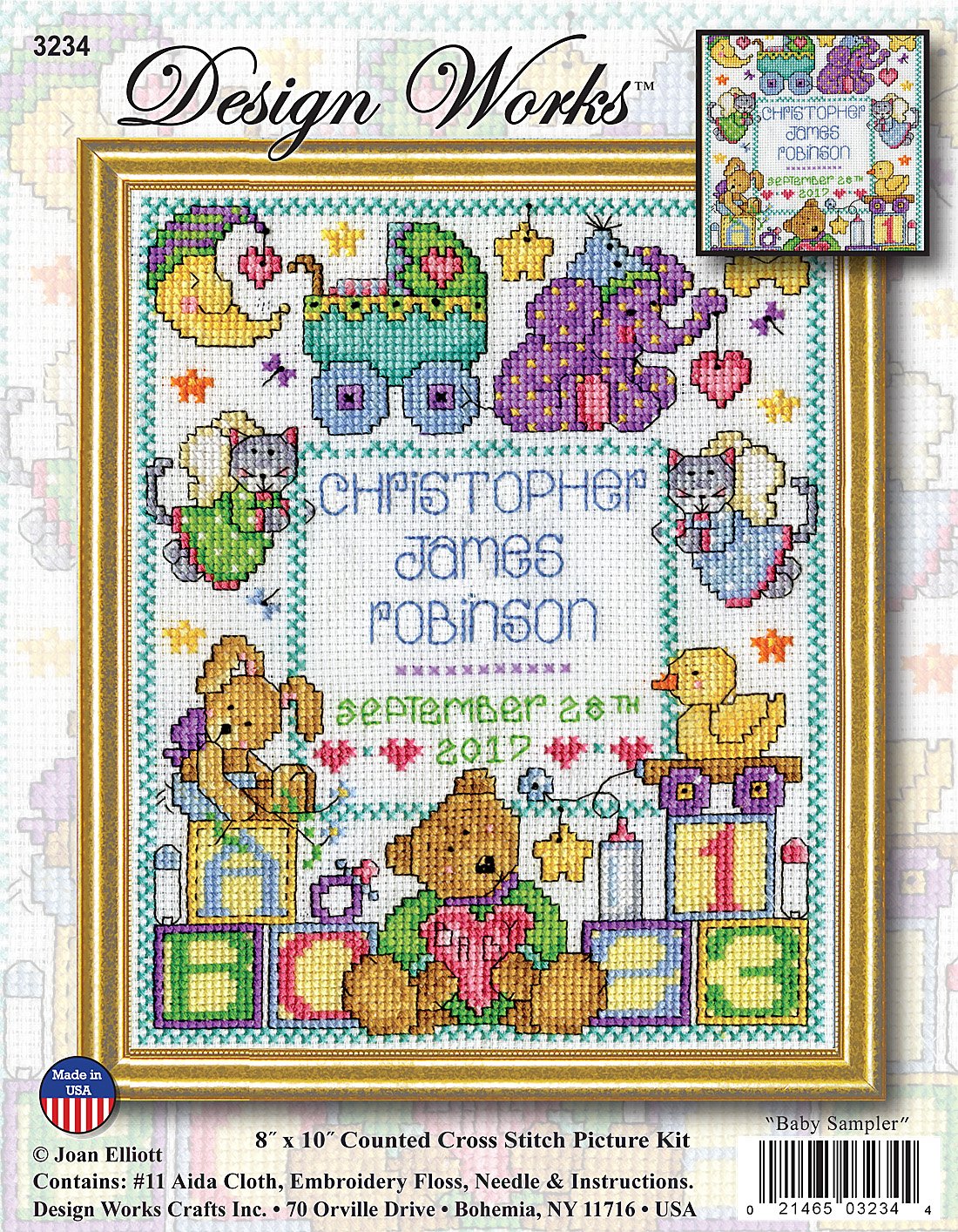 DIY Design Works Baby Sampler Nursery Birth Record Counted Cross Stitch Kit 8x10