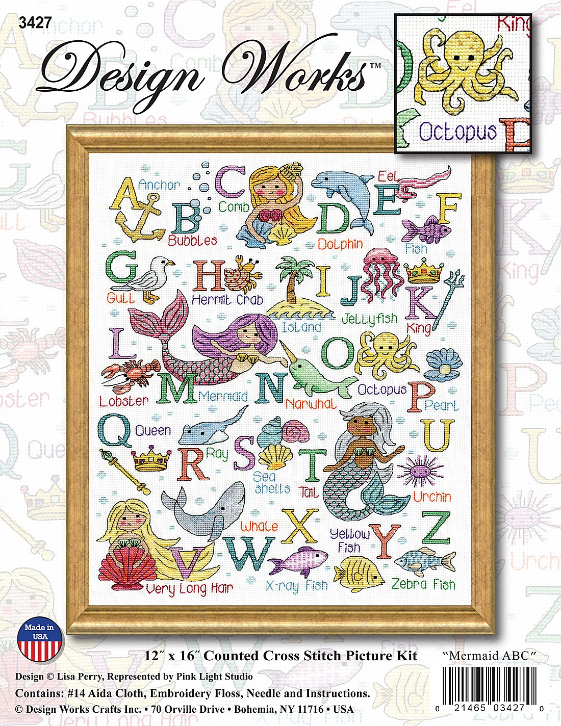 DIY Design Works Mermaid ABC Baby Counted Cross Stitch Kit 12x16