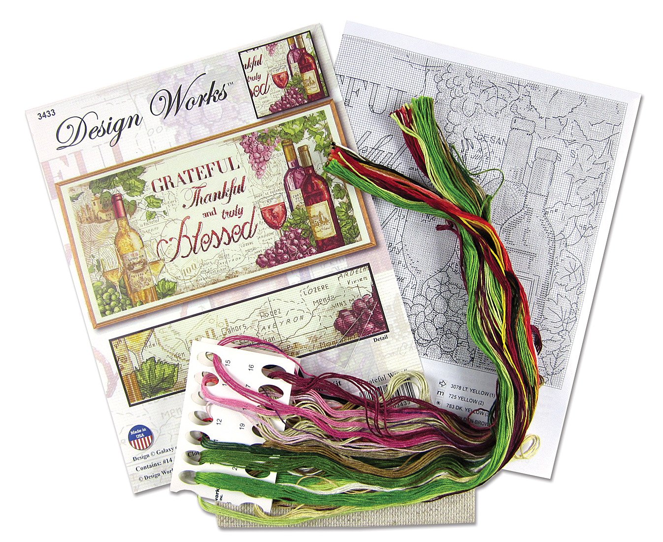 DIY Design Works Grateful Wine Counted Cross Stitch Kit 10x20