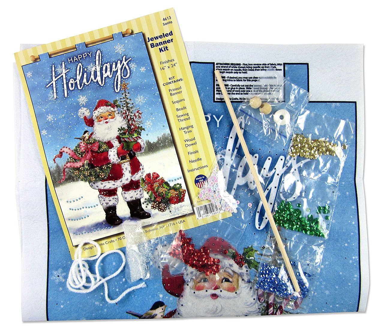 DIY Design Works Santa Christmas Sequin Banner Wall Hanging Craft Kit