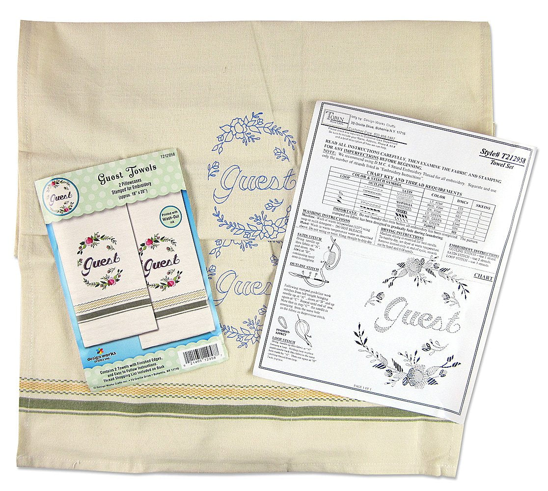 DIY Design Works Guest Flowers Stamped Embroidery Hand Towel Kit