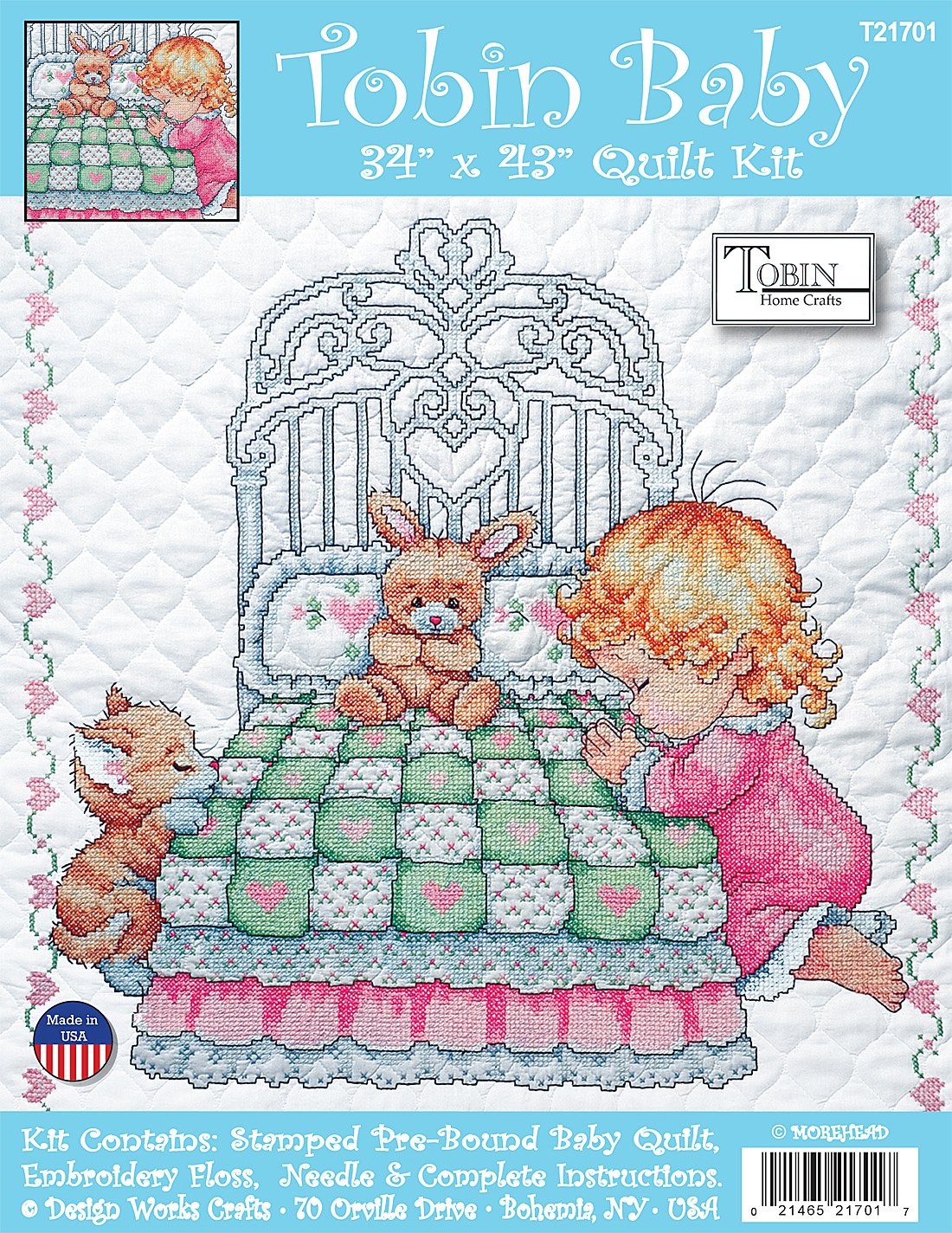 DIY Design Works Bedtime Payer Girl Baby Crib Cover Quilt Stamped Cross Stitch Kit