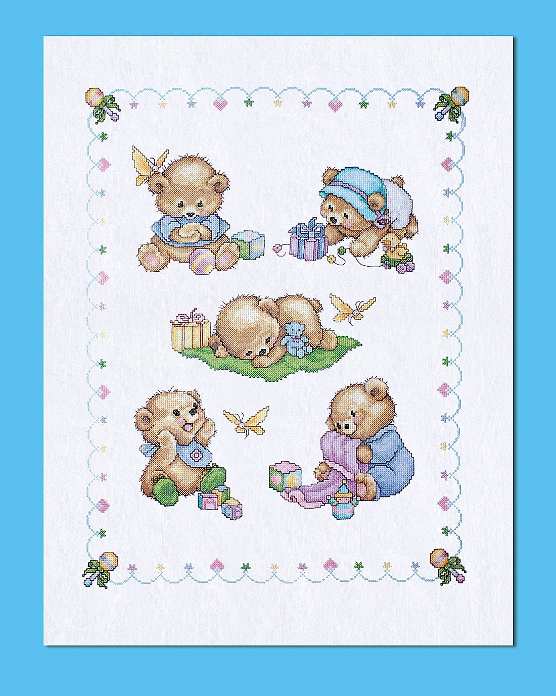 DIY Design Works Baby Bears Crib Cover Quilt Stamped Cross Stitch Kit