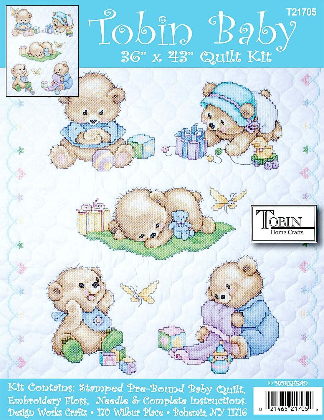 DIY Design Works Baby Bears Crib Cover Quilt Stamped Cross Stitch Kit