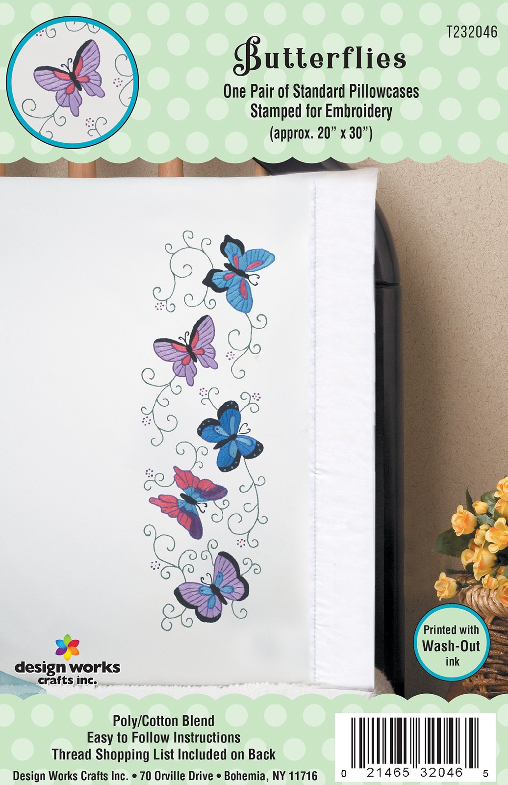 DIY Design Works Butterflies Stamped Embroidery Pillowcase Kit