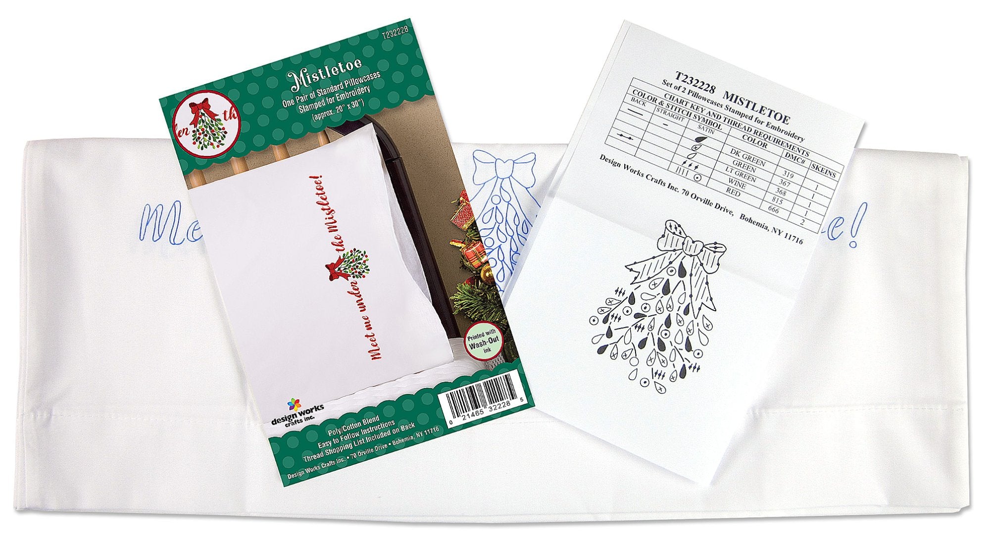 DIY Design Works Mistletoe Christmas Stamped Embroidery Pillowcase Kit