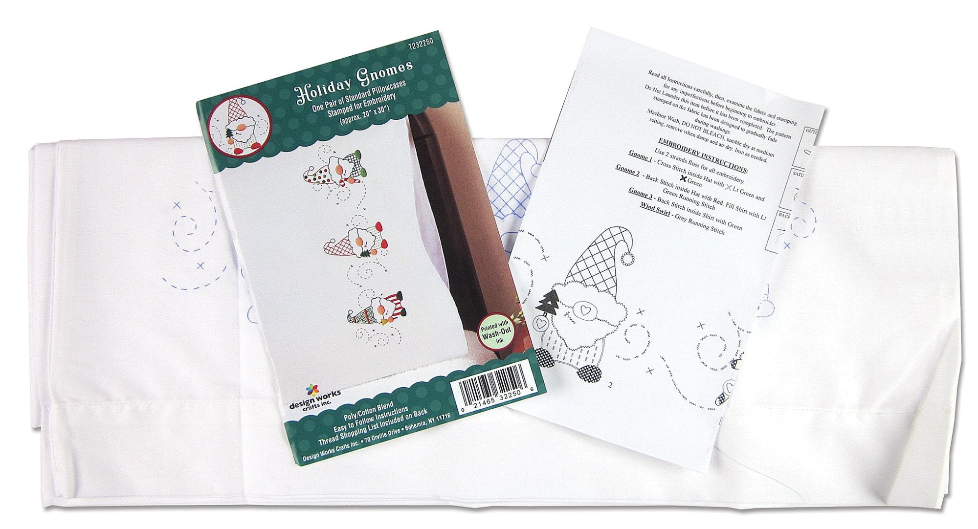 DIY Design Works Holiday Gnomes Christmas Stamped Embroidery Pillowcase Kit