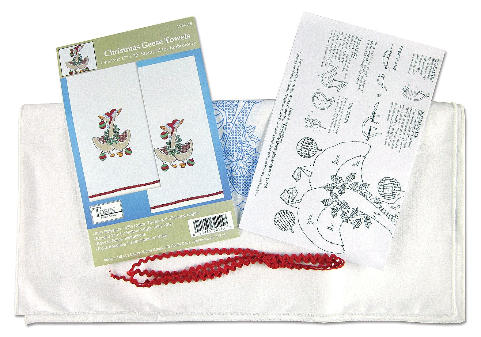 DIY Design Works Christmas Geese Stamped Embroidery Hand Towel Kit