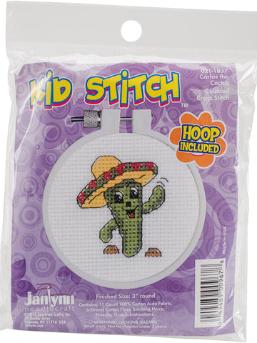 DIY Janlynn Cactus Kids Stitch Beginner Mini Counted Cross Stitch Kit