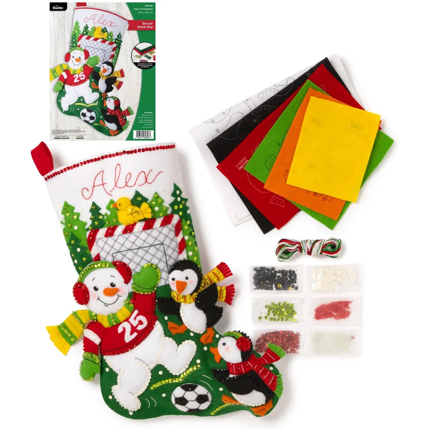 DIY Bucilla Soccer Snow Day Snowman Penguin Christmas Felt Stocking Kit 89808