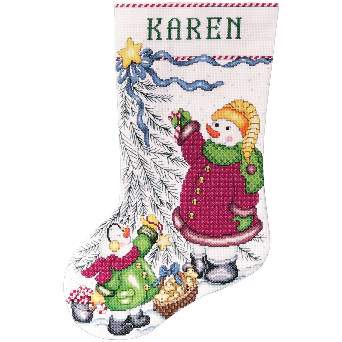 DIY Design Works Christmas Tree Snowmen Counted Cross Stitch Stocking Kit 5966