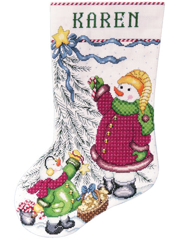 DIY Design Works Christmas Tree Snowmen Counted Cross Stitch Stocking Kit 5966